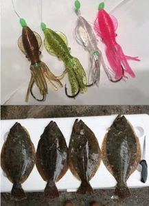 4 Flounder Salmon Cod Rigs Holographic Squid Fishing Lure Baits Hook 3/0 USA - Picture 1 of 11