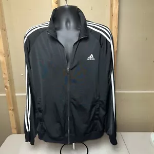 Adidas Men Zip Up Tracksuit Top Warmup Jacket Size Large Black White - Picture 1 of 4