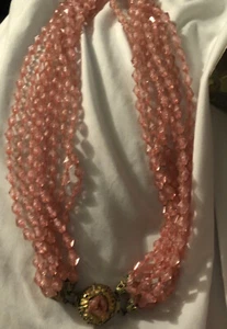 Vintage Rosa Multi Strang Perlen Halskette Antik Charm - Bild 1 von 3