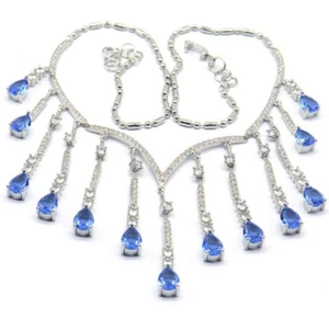 SheCrown 26,5 g Precioso collar de plata de boda de tanzanita violeta circonita cúbica para mujer 18-19" - Imagen 1 de 2