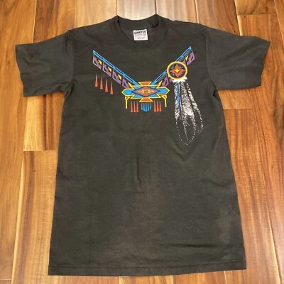 Camiseta nativa americana vintage años 80 90 plumas medianas naturaleza stock muerto Foto 1 de 4