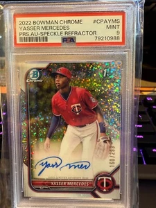 YASSER MERCEDES PSA 9 2022 BOWMAN CHROME PROSPECT SPECKLE REFRACTOR AUTO /299 - Picture 1 of 2