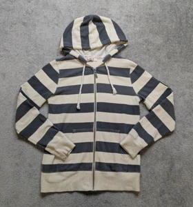 Sudadera con Capucha Roxy Cremallera Completa Talla Mediana Beige Gris Bolsillos a Rayas Cuerda Cordón Capucha - Imagen 1 de 13
