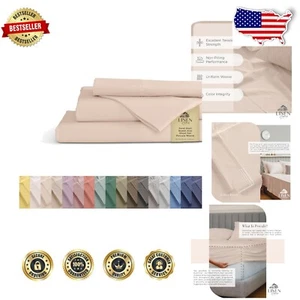 4-Piece King Cotton Percale Sheet Set - Breathable & Long Lasting Comfort - Picture 1 of 9