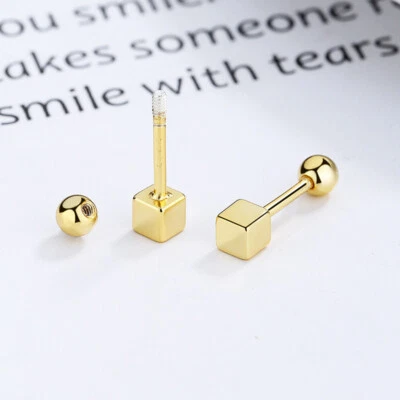 Ohrstecker mit Schraubverschluss Würfel Kugel Silber 925 Damen Ohrringe - Bild 1 von 3