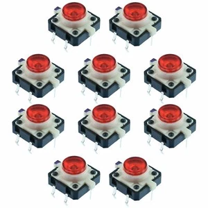 10 x Red LED 12x12mm illuminated PCB Tactile Switch - Picture 1 of 1
