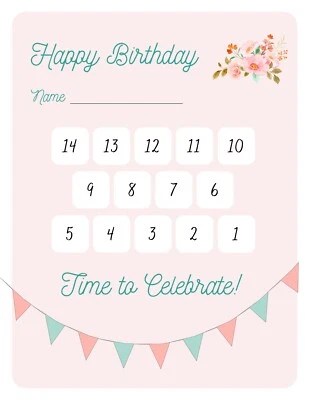 Calendario de cuenta regresiva de cumpleaños para niños | Pegatinas corazón dorado | Actividad de cumpleaños Foto 1 de 4