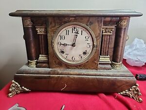 WATERBURY MANTEL SHELF CLOCK SEE PHOTO DESCRIPTION CHIME AND BELL SEE PHOTO DESC