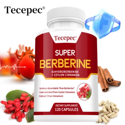 TECEPEC Super Berberine 250mg Dihydroberberine with Ceylon Cinnamon 30 to 120 Capsules