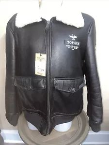 Top Gun Leather Insignia PU Bomber Jacket XXL NEW - Picture 1 of 12