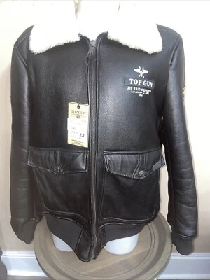 Top Gun 皮革 Insignia PU 飞行员夹克 XXL 全新 — 第 1/4 张图片