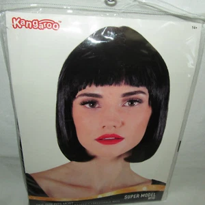 New Kangaroo Black Bob Super Model Wig Adult Womens One Size Halloween Costume - Picture 1 of 2