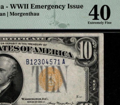 HIGH GRADE 1934 A $10 NORTH AFRICA Silver Certificate! PMG 40 (AEJ)  WW 2 Emer - Image 1 of 3