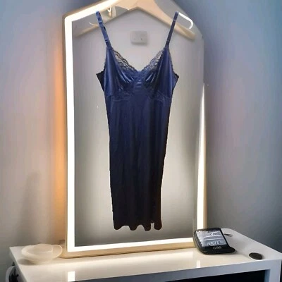 Años 70 SHADOWLINE VINTAGE AZUL RESBALADIZO SUAVE NAILON ENCAJE DESLIZAMIENTO COMPLETO 34 MS Foto 1 de 4