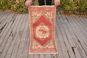 Alfombra vintage 1x3 felpudo pequeño anudado a mano lana alfombra roja 50x95 cm - Imagen 1 de 9
