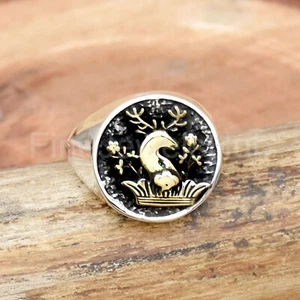 Reindeer Ring, 925 Sterling Silver Ring, Tow Tone Ring, Women Ring, Silver Ring - Picture 1 of 5