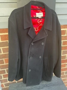 Vintage J. Crew Men’s 2XL Double Breasted Wool Peacoat Black Red Dragon Lined - Picture 1 of 8