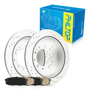 PHILTOP 31483+D1304 Rear Drilled and Slotted Disc Brake Rotor and Ceramic Bra... - Picture 1 of 9
