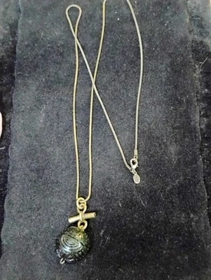 Chicos Necklace carved resin Pendant 1.25"  Chain copper Tone Jewelry - Image 1 of 4