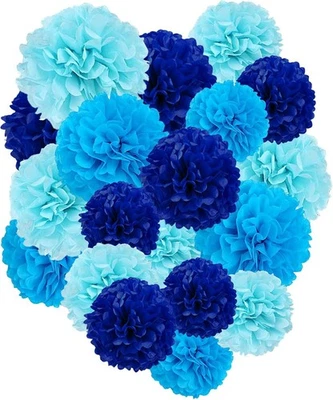 Pompones de papel azul - Pompones de papel de 10"12" decoraciones para baby shower niño... Foto 1 de 2
