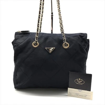 Borsa Prada Nylon Tessuto Trapuntata Catena Tracolla Tote Bag Navy K370 Vinta... - Immagine 1 di 4