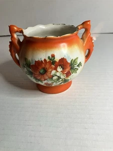 Antike handbemalte Porzellan Vase Tschechisch 3x3,75" Orange Mohnblumen - Bild 1 von 6