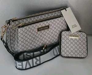 River Island Grey Jacquard Monogram Cross Body Bag Brand New With Tags - Picture 1 of 16