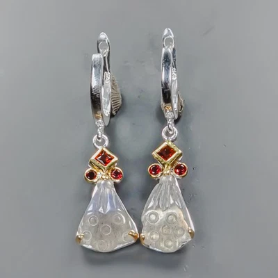 Handmade 12 ct+ Natural Labradorite Earrings 925 Sterling Silver /E129026 - Image 1 of 4