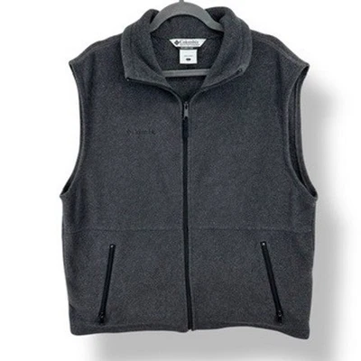 Columbia Mens Size L Fleece Vest Dark Gray Charcoal Full Zip Pockets - Image 1 of 4