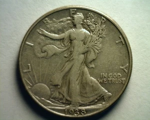 1938-D WALKING LIBERTY HALF VERY FINE / EXTRA FINE+ VF/XF+ VF/EF NICE ORGINAL - Picture 1 of 2