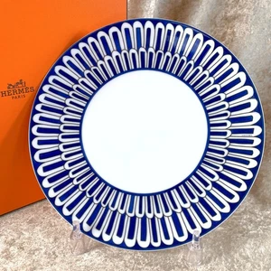 Hermes Paris Bleus d'Ailleurs Dessert Plate Blue Porcelain Tableware 22cm w/Box - Picture 1 of 14