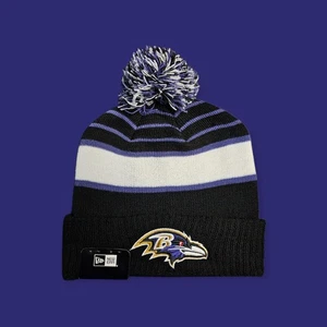 Baltimore Ravens New Era NFL Beanie Pom Winter Knit Hat Black Adult NWT Purple - Picture 1 of 5