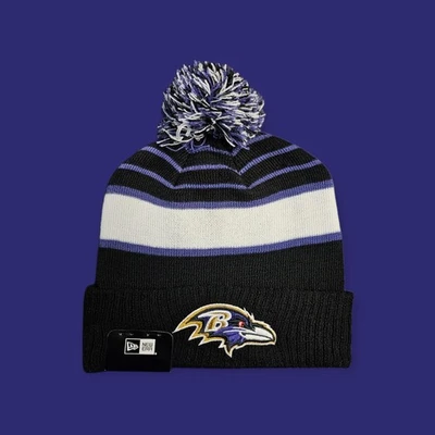 Baltimore Ravens New Era NFL Beanie Pom зимняя вязаная шляпа черный взрослый новый с Ярлыками фиолетовый - Изображение 1 из 4