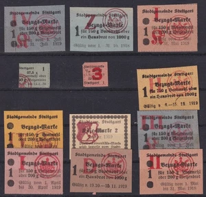 Württemberg Lote Alimentos Bezugsmarken Stadtgemeinde Stuttgart 1918-1920 - Picture 1 of 1