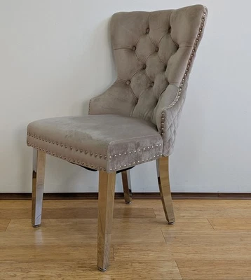 Wohnzimmerstuhl Esszimmer Küche Wohnzimmer Knopfsteppung Samt Polster Beige - Bild 1 von 4