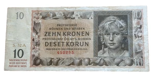 Banconota circolata 10 corone Boemia e Moravia 1942 - Foto 1 di 2