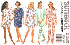 Easy Pajamas and Nightshirt Butterick Sewing Pattern 6360 Sizes XS to XL - Picture 1 of 2