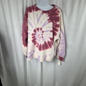 Style & Co Sweatshirt Womens 1X Burgundy Purple Tie Dye Crewneck Pullover Fleece - Picture 1 of 12
