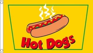 HOT DOGS FLAG 5' x 3 Fast Street Food Stall Cafe Burger Dog Van Catering Trailer - Picture 1 of 1