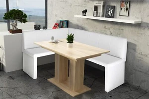 Eckbankgruppe 168x128 cm ROBIN R Weiss / Esstisch DANTE Sonoma Eiche - Bild 1 von 2