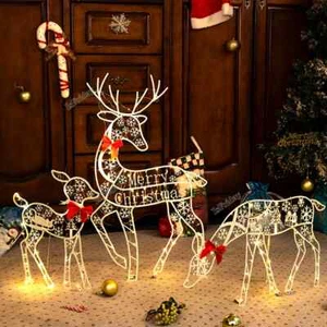 Lighted Deer Reindeer Family Christmas Decor With Led Lights Light Up Bucks 3PCS - Picture 1 of 24