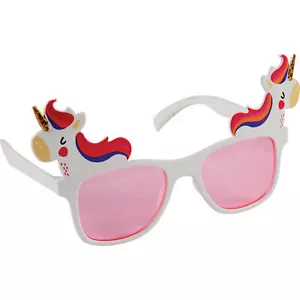 Unicorn Retro Frame Plastic Novelty Sunglasses, White Pink, One-Size 6.5" - Picture 1 of 2