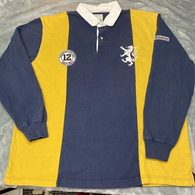 Camisa Jersey American Eagle Outfitter Vintage Rugby XL Azul Marino Amarillo Goma Botón Foto 1 de 4