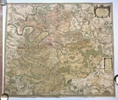 VERY LARGE WALL MAP OF PARIS & ENVIRONS (FRANCE) 1722 by DANET 18TH CENTURY - Image 1 of 4