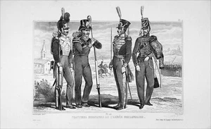 HOLLANDE: SOLDATS de l'ARMÉE HOLLANDAISE au 19e siècle - Gravure du 19eme siècle - Imagen 1 de 1