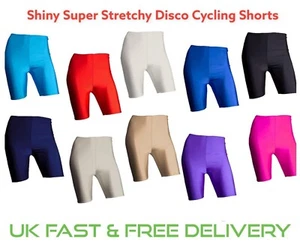 Ladies Women's Shiny Lycra Cycling Shorts Biker Stretchy Dance Gym Yoga Pants UK - Picture 1 of 24