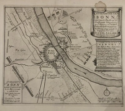 1703 Siege Of Bonn War Of The Spanish Succession Antique Battle Map 1729 - Image 1 of 4