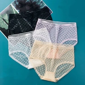 Ladies Heart Pattern Sheer Lace Briefs Underpants See Through Underwear Panties - Picture 1 of 17