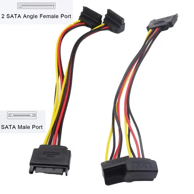 10x Power Splitter Hard Disk Cord Cable SATA 15 Pin Male to 2 Female Right Angle - Image 1 of 4