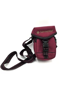 Samsonite Camera Case Zipper Pocket Shoulder Bag Maroon Black Canvas Pouch - Picture 1 of 6